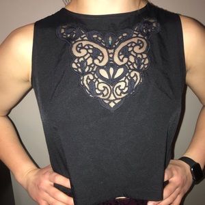 Lace front black crop top